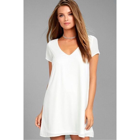NWT Lulus Freestyle White Shift Dress, Size Medium - Picture 1 of 16